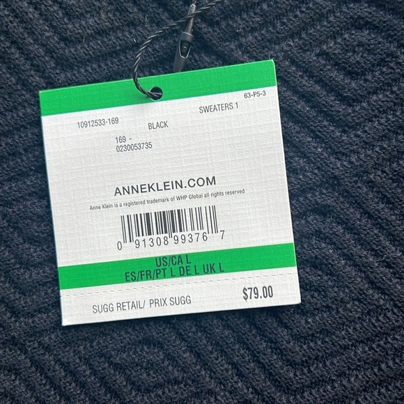 NWT Anne Klein Short Sleeve Diamond Pattern Sweater with Gold Buttons Black L - Picture 5 of 7